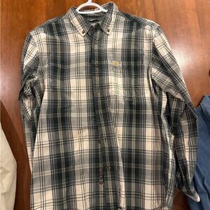 Carhartt Men's Casual Plaid Shirt - Dark Green and Cream